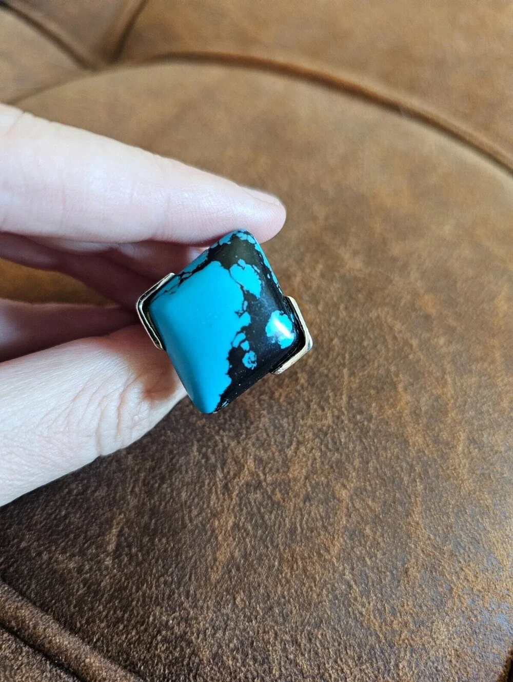 Vintage Mid Century mens Sz 9 Bohemian Style Faux Turquoise Square Ring